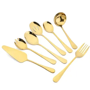 7 Piece Stainless Steel Dinnerware Set With Gold Accents