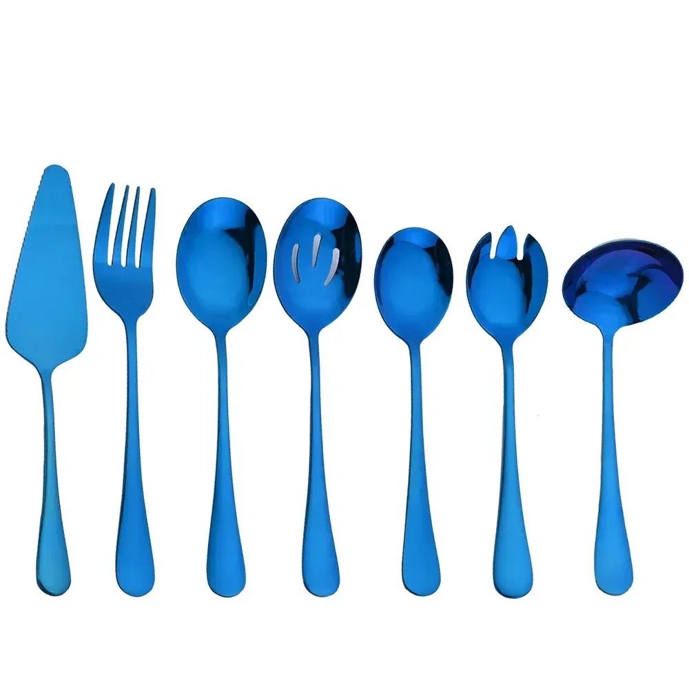 7 Piece Stainless Steel Dinnerware Set With Gold Accents