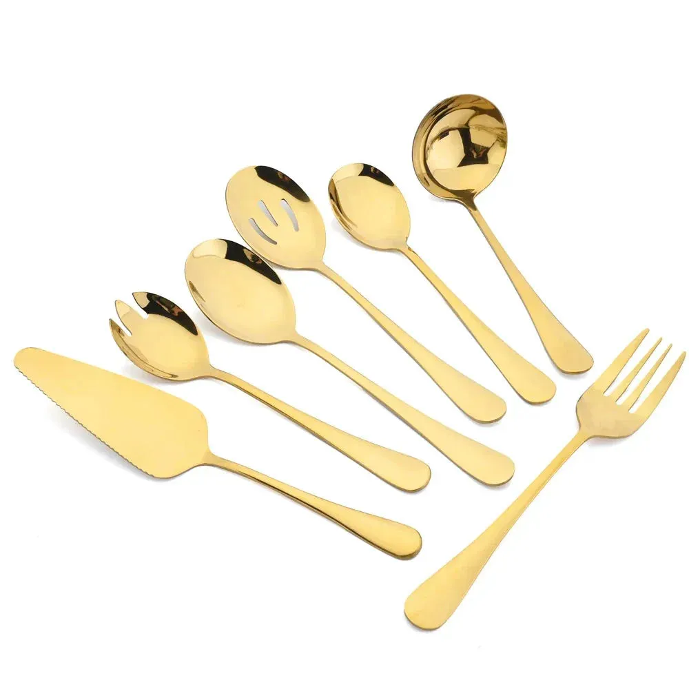 7 Piece Stainless Steel Dinnerware Set With Gold Accents