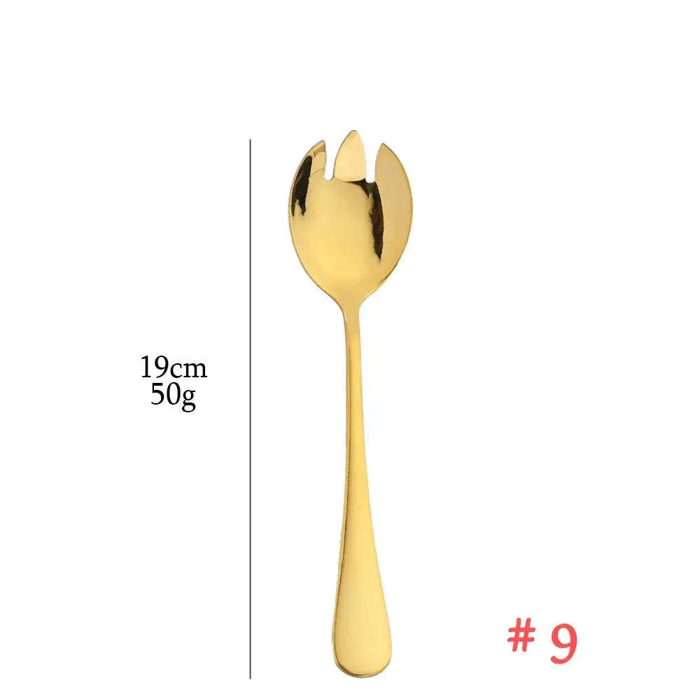7 Piece Stainless Steel Dinnerware Set With Gold Accents