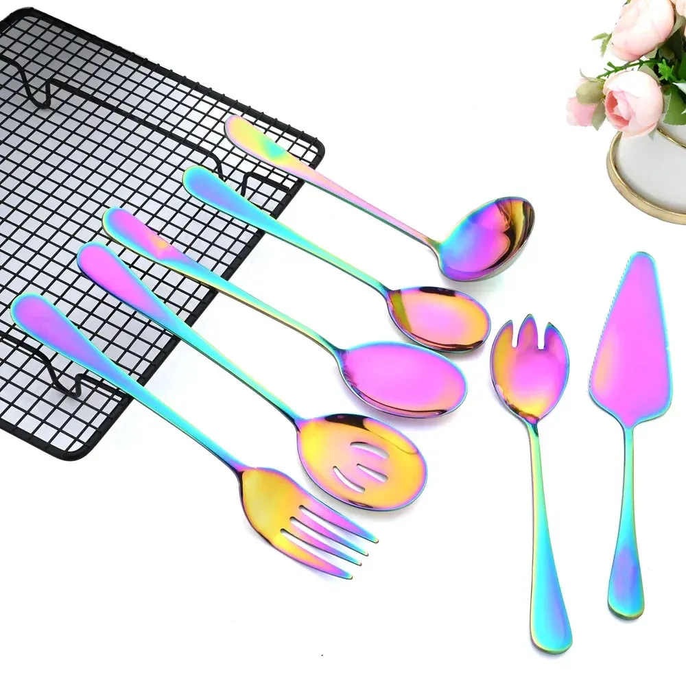 7 Piece Stainless Steel Dinnerware Set With Gold Accents