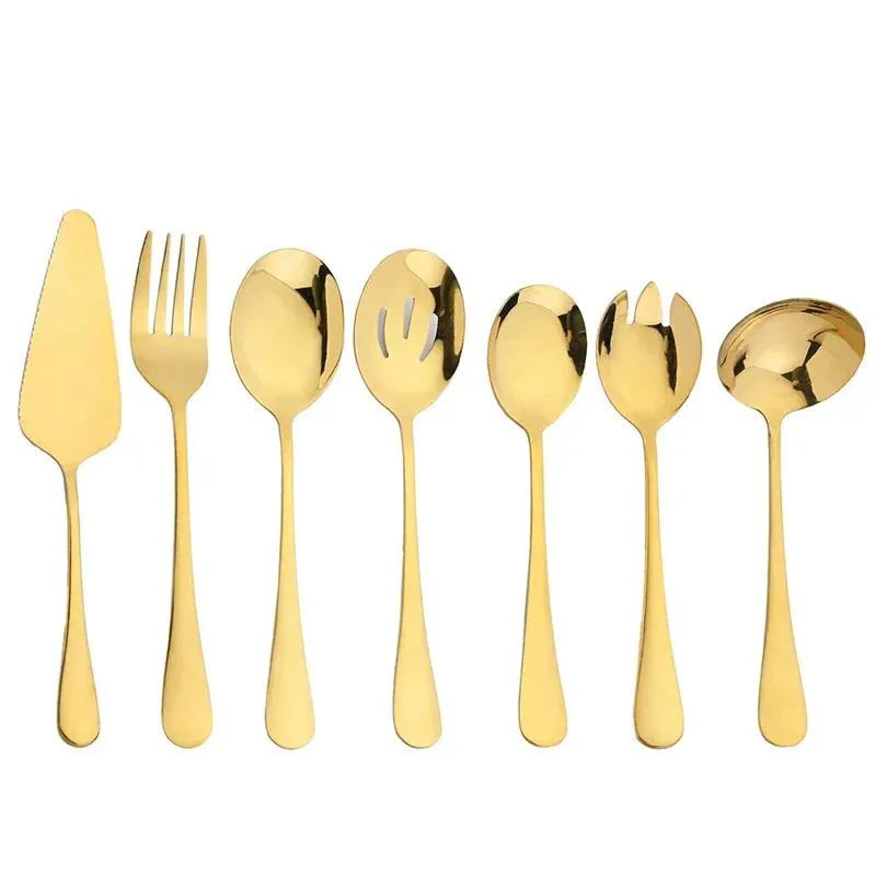 7 Piece Stainless Steel Dinnerware Set With Gold Accents
