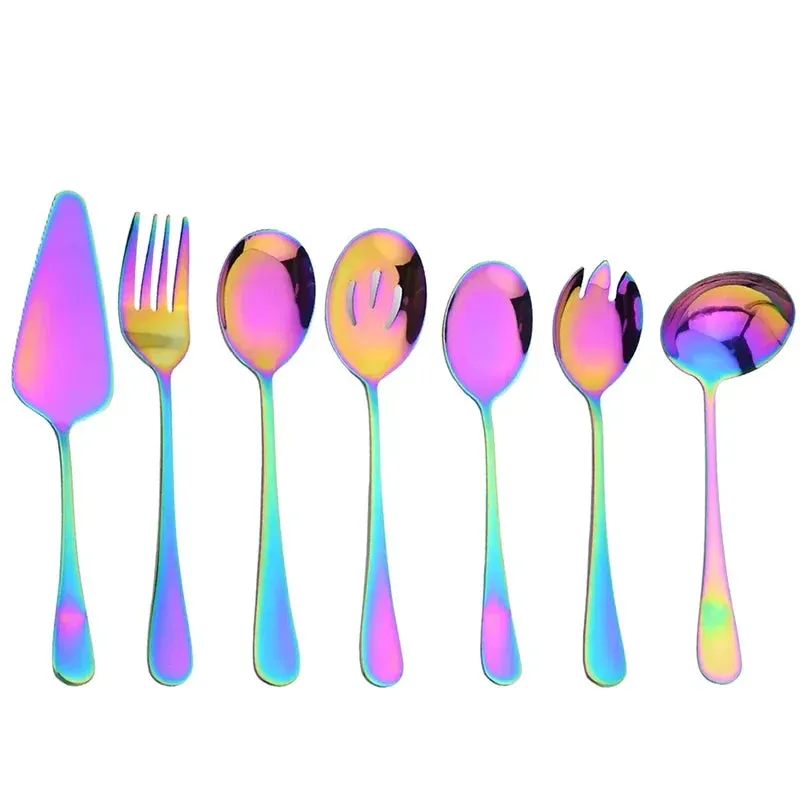 7 Piece Stainless Steel Dinnerware Set With Gold Accents