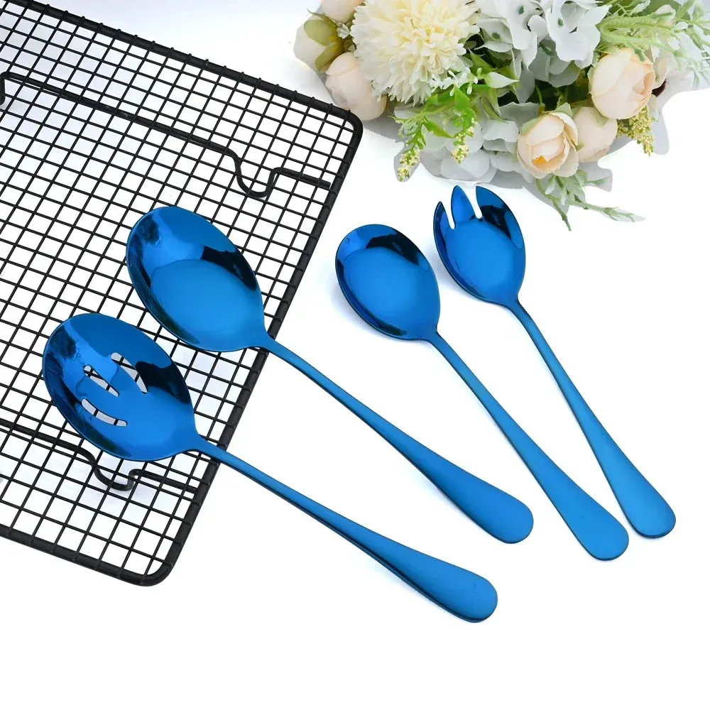 7 Piece Stainless Steel Dinnerware Set With Gold Accents
