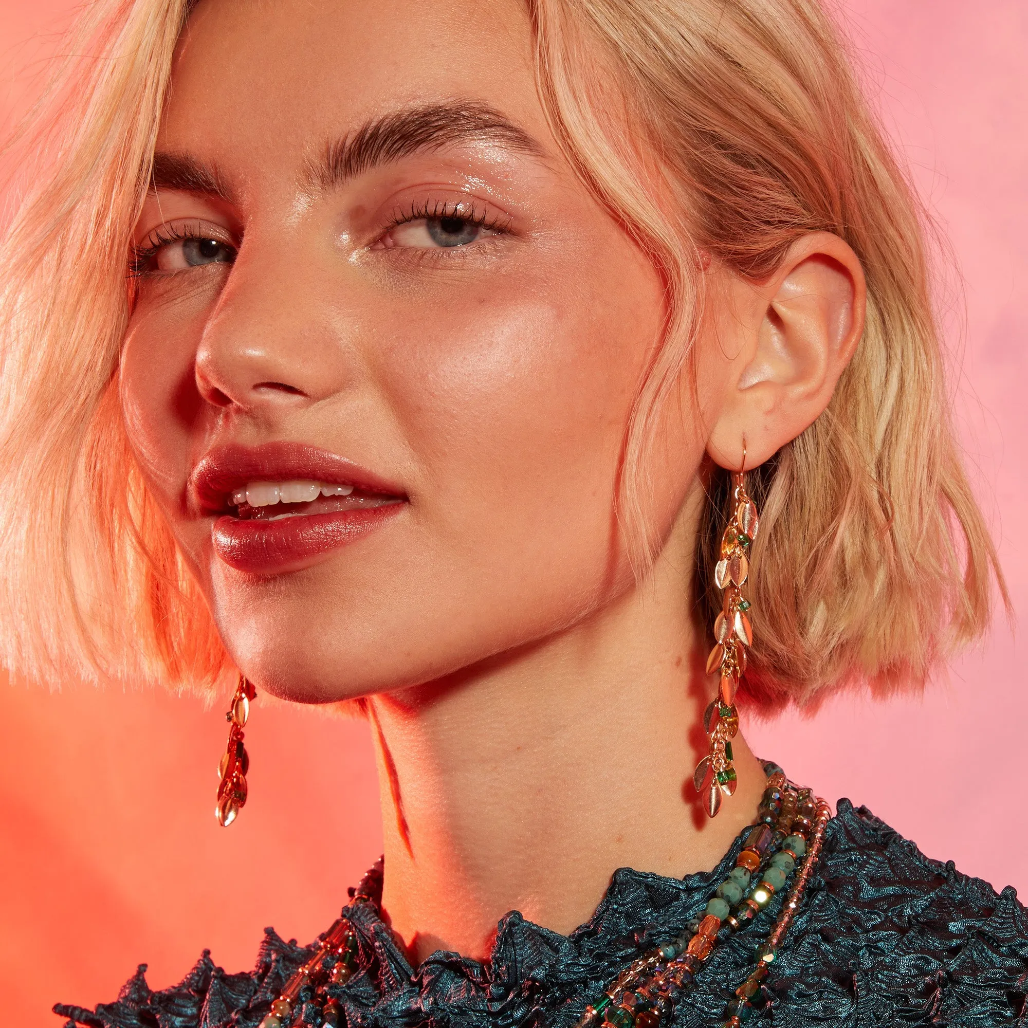 Accessorize London Women's Leaf Beaded Long Drop Earrings