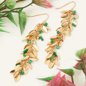 Accessorize London Women's Leaf Beaded Long Drop Earrings