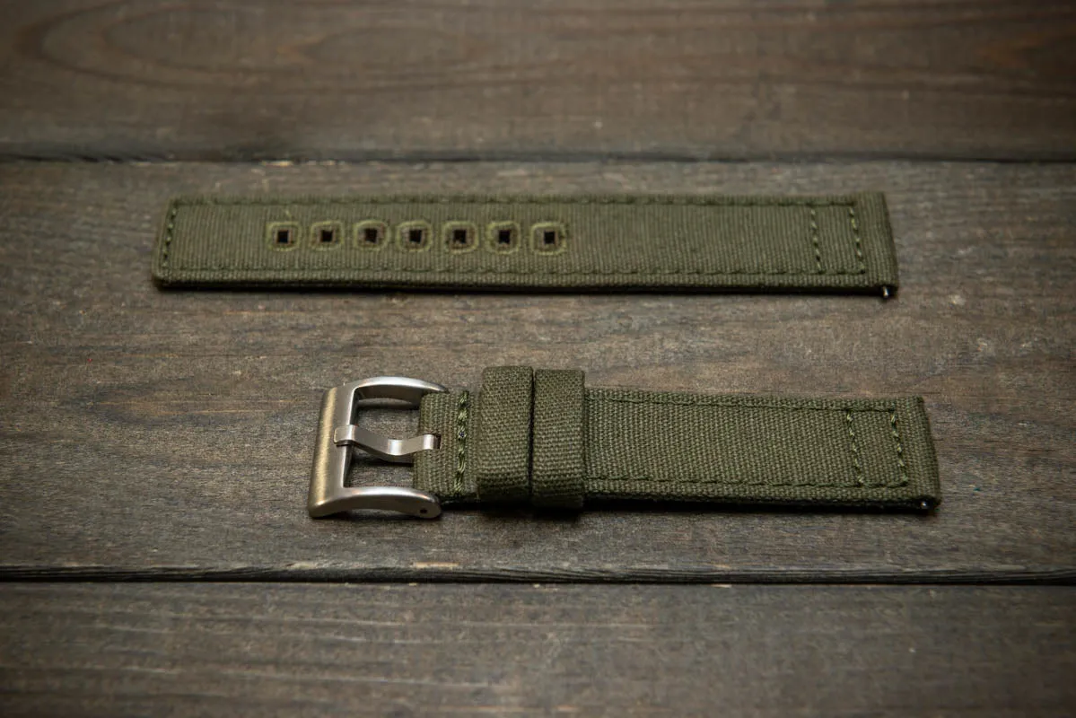 Army premium canvas watch strap, canvas watch band. Handmade in Finland - 20 mm, 22 mm.
