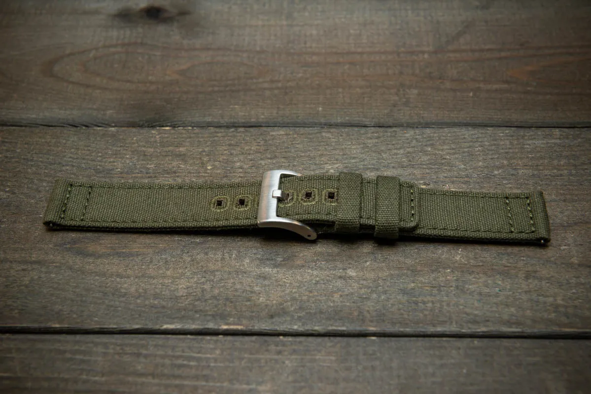 Army premium canvas watch strap, canvas watch band. Handmade in Finland - 20 mm, 22 mm.