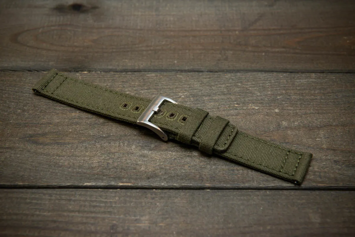Army premium canvas watch strap, canvas watch band. Handmade in Finland - 20 mm, 22 mm.