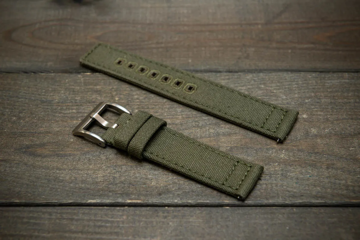 Army premium canvas watch strap, canvas watch band. Handmade in Finland - 20 mm, 22 mm.