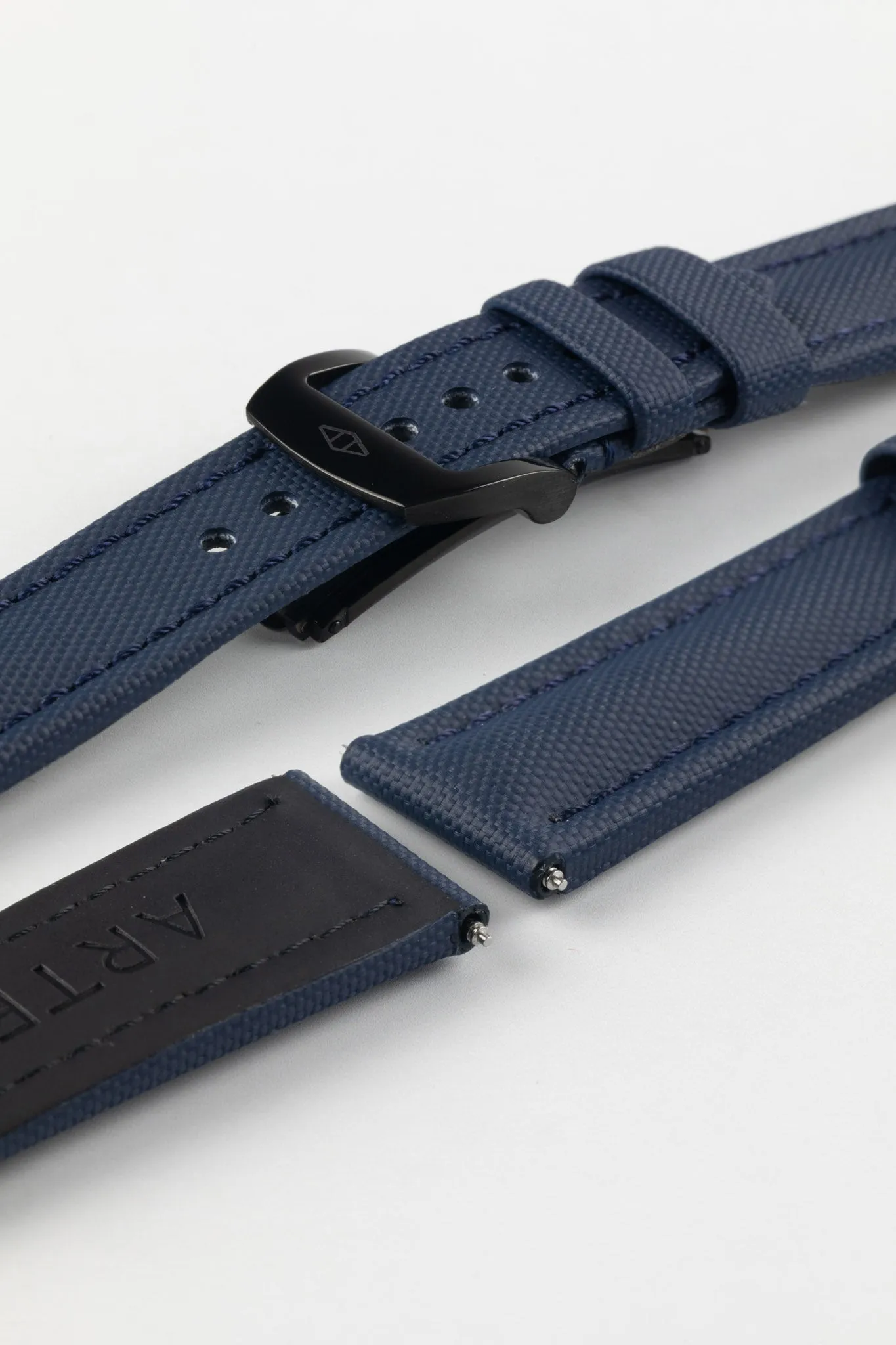 Artem Straps Classic Navy Blue Sailcloth Watch Strap with Navy Blue Stitching