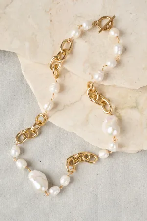 Baroque Pearl & Chain Necklace - Gold