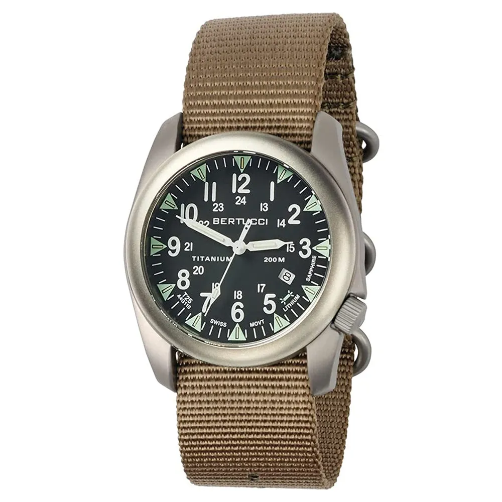 Bertucci Mens A-4T Black Dial Nylon Band Khaki Quartz Watch - 13483