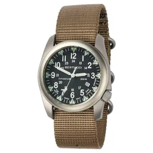 Bertucci Mens A-4T Black Dial Nylon Band Khaki Quartz Watch - 13483