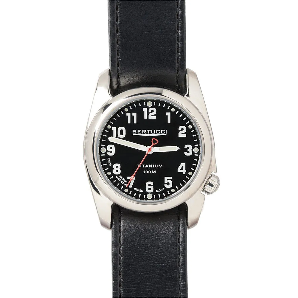 Bertucci Unisex Savvy Titanium Case Black Dial Black Leather Band Round Watch - 12091