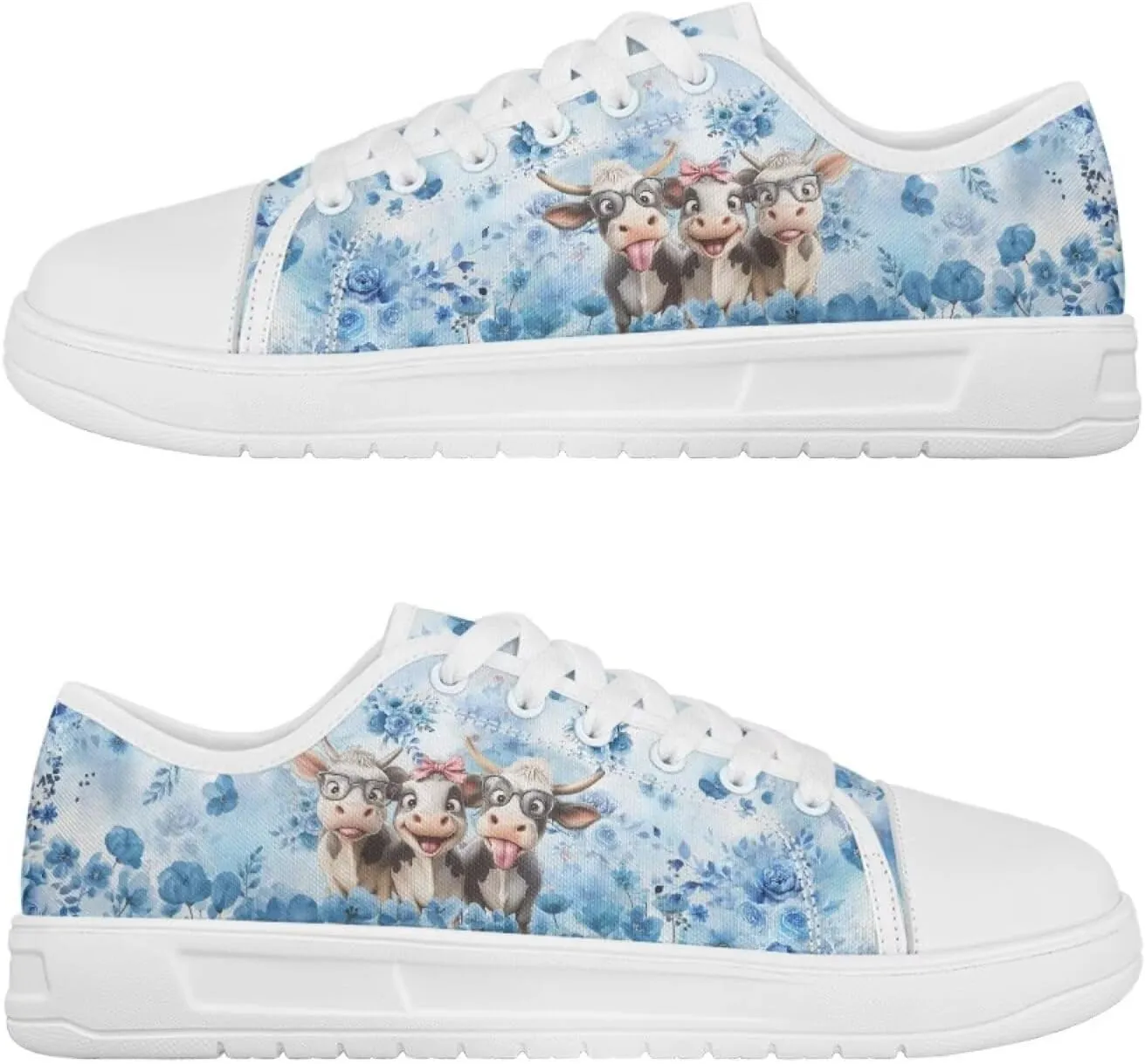 Blue Rose Women's Fashion Canvas Sneakers Tennis Shoes Low Top Walking Shoes with Thick White Sole US 5.5-13.5