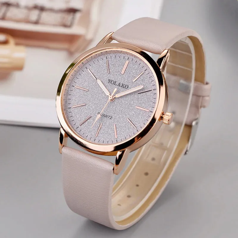 Brilliant Starry Sky Round Simple Dial with Vegan Leather Band Quartz Watches