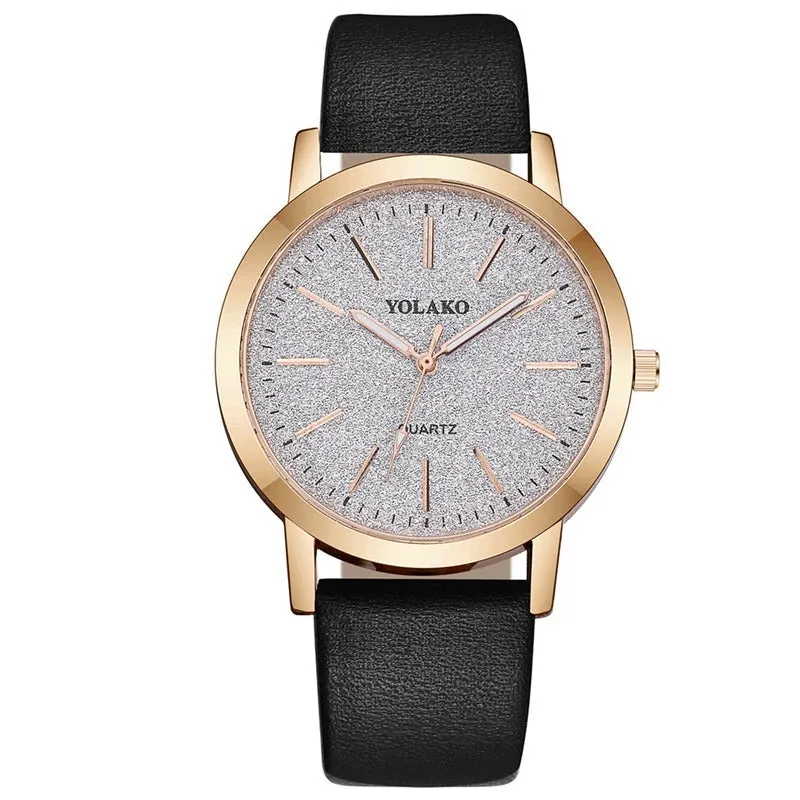 Brilliant Starry Sky Round Simple Dial with Vegan Leather Band Quartz Watches