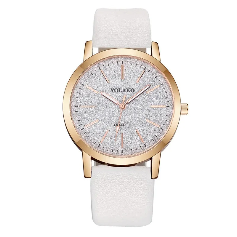Brilliant Starry Sky Round Simple Dial with Vegan Leather Band Quartz Watches