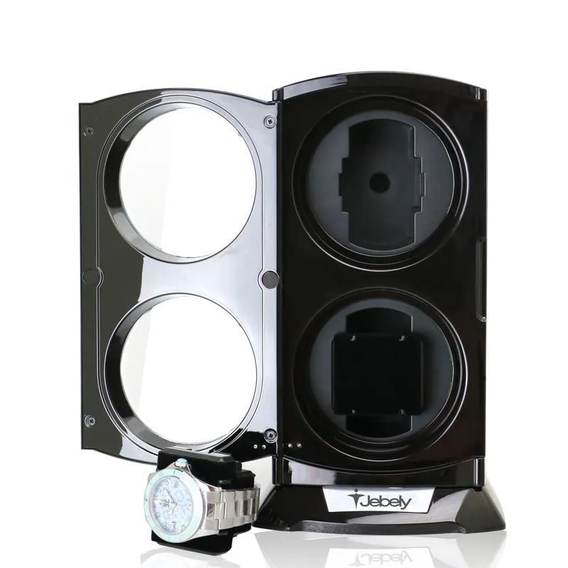 Bruno Polished Black Vertical Double Watch Winder