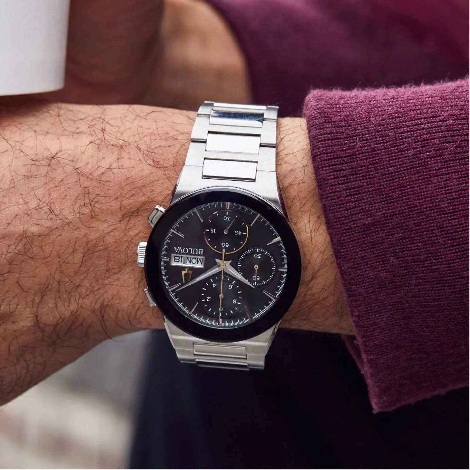 BULOVA Modern Millennia Chronograph Watch ALL Stainless Steel 96C149