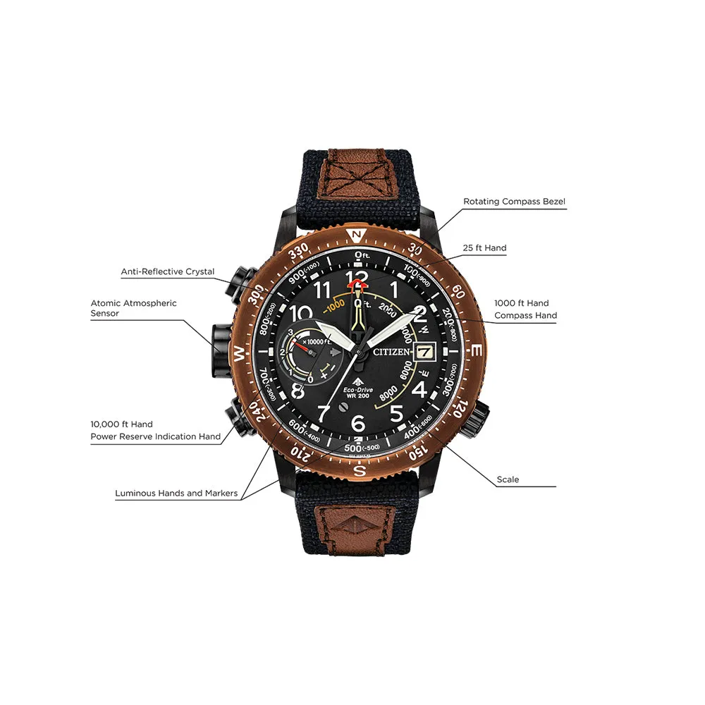 Citizen Promaster Altichron Mens Black Cordura Band Khaki Quartz Dial Watch - BN5055-05E