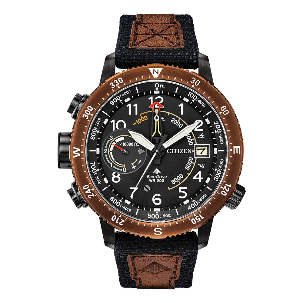Citizen Promaster Altichron Mens Black Cordura Band Khaki Quartz Dial Watch - BN5055-05E