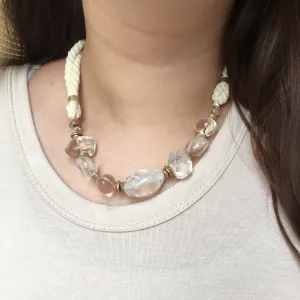 Clear Stone & Gold On Rope Necklace