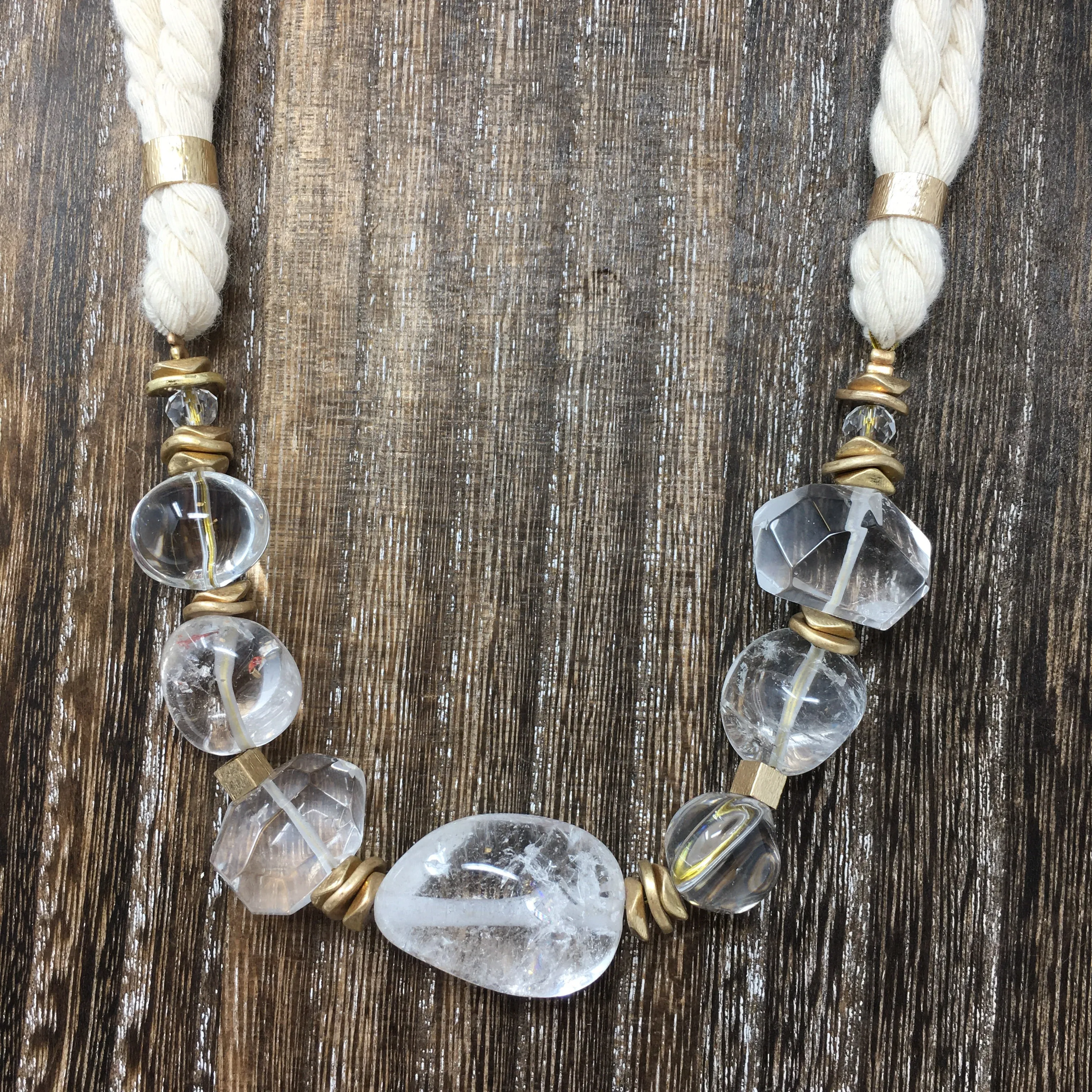 Clear Stone & Gold On Rope Necklace