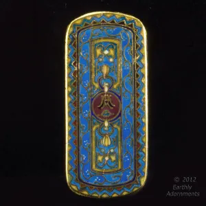 Cloisonné Pendant, blue and red enamel. 50x22mm. Pkg 1. b2-481