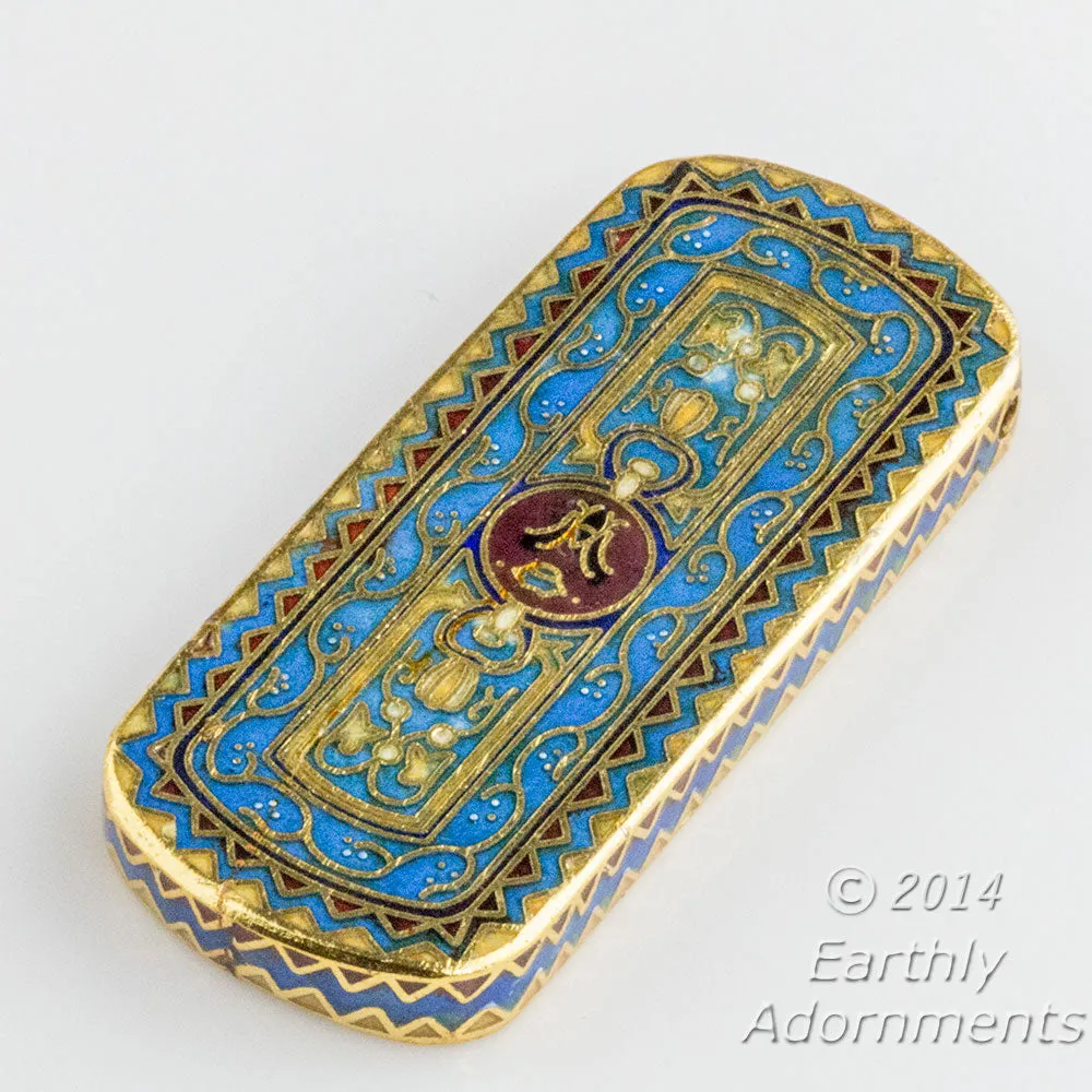Cloisonné Pendant, blue and red enamel. 50x22mm. Pkg 1. b2-481