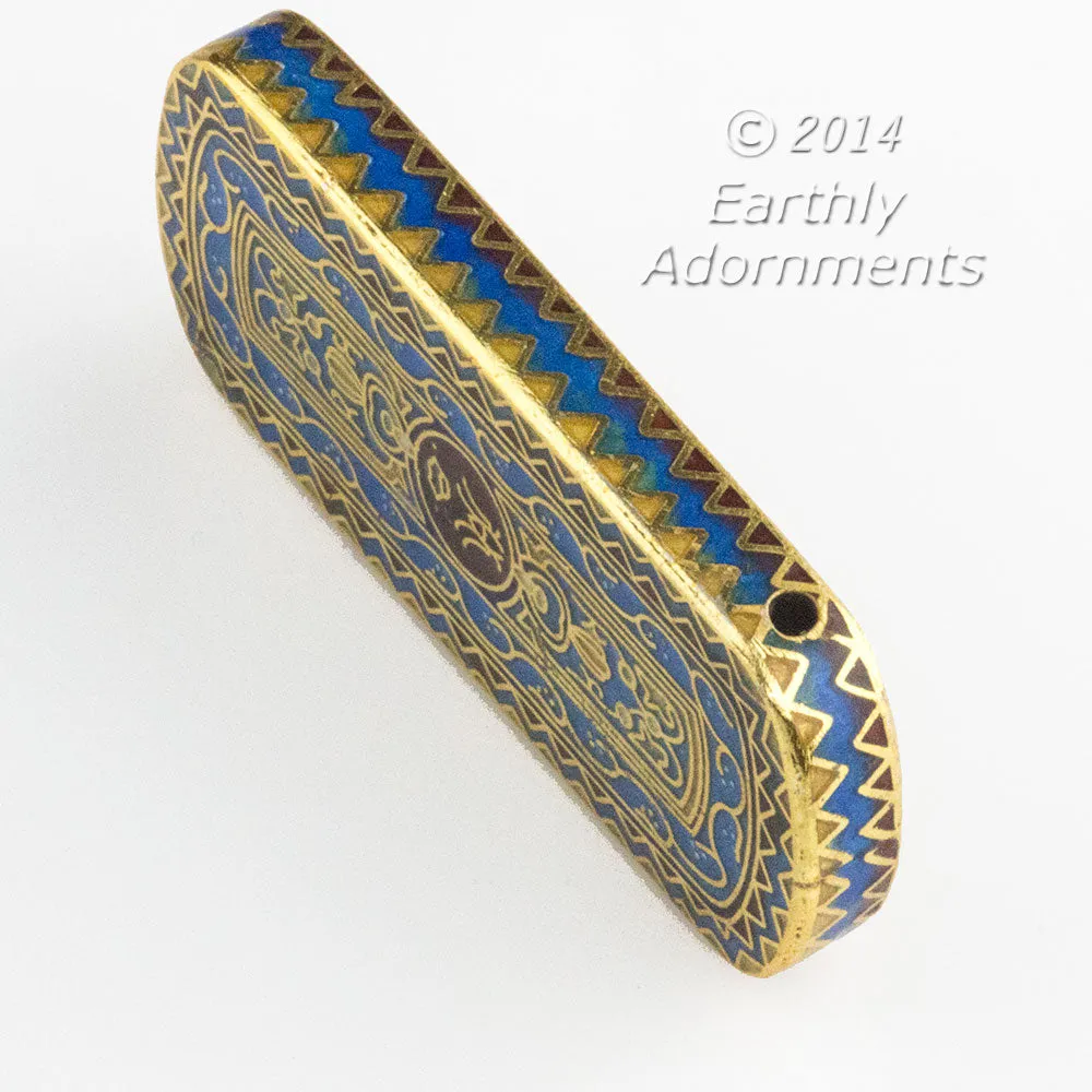 Cloisonné Pendant, blue and red enamel. 50x22mm. Pkg 1. b2-481
