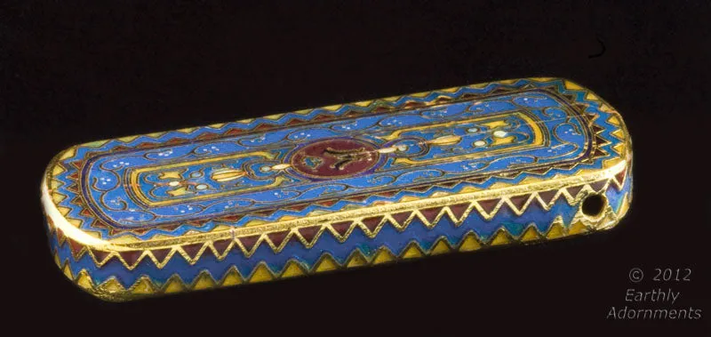 Cloisonné Pendant, blue and red enamel. 50x22mm. Pkg 1. b2-481