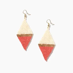 Coral/Cream Color Block Beaded Diamond Earring