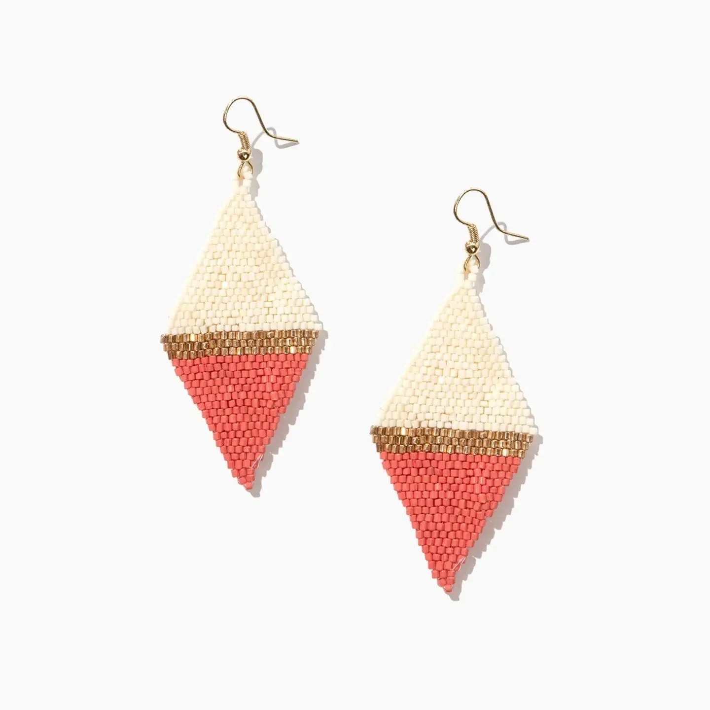 Coral/Cream Color Block Beaded Diamond Earring