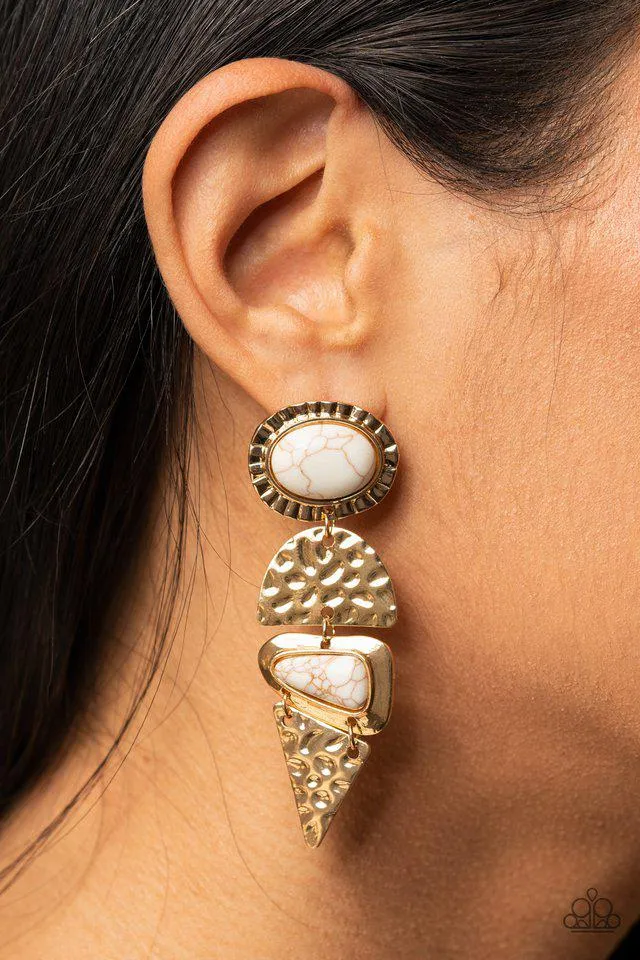 Earthy Extravagence Gold & White Stone Earrings - Paparazzi Accessories