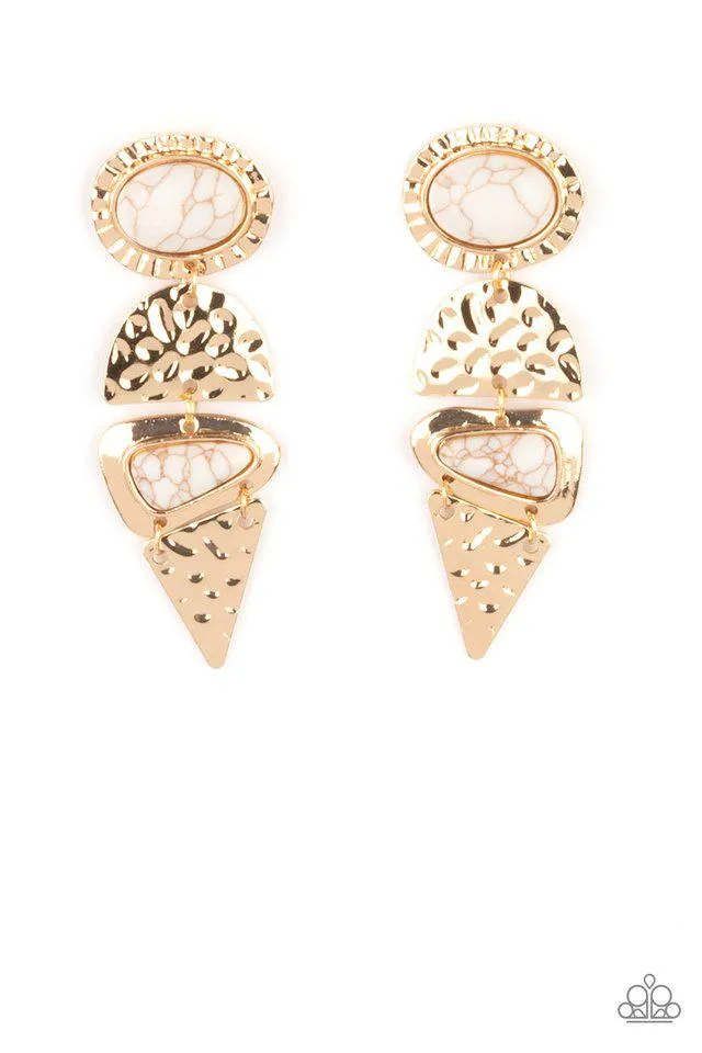 Earthy Extravagence Gold & White Stone Earrings - Paparazzi Accessories