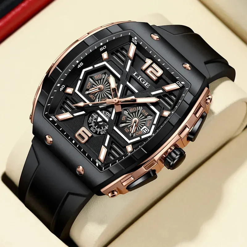 Elegance® Radiant Luxe 89108 Men Watch Luxury Waterproof Quartz Wristwatch Raise Wrist Luminous Date Sports Silicone Clock Man Watches