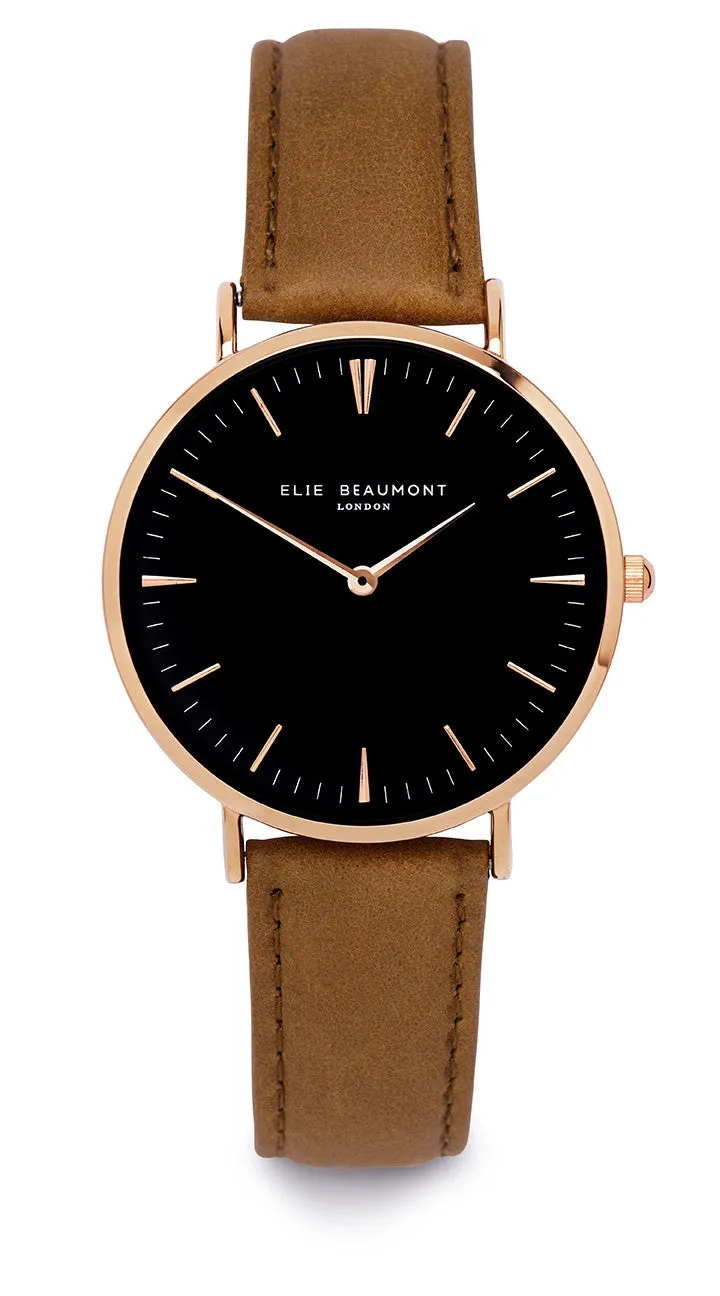 Elie Beaumont Oxford Large Ladies Watch - Black Nappa Leather