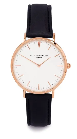 Elie Beaumont Oxford Large Ladies Watch - Black Nappa Leather