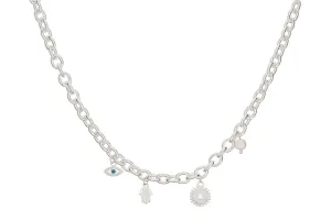 Ersa Silver Chunky Chain Charm Necklace