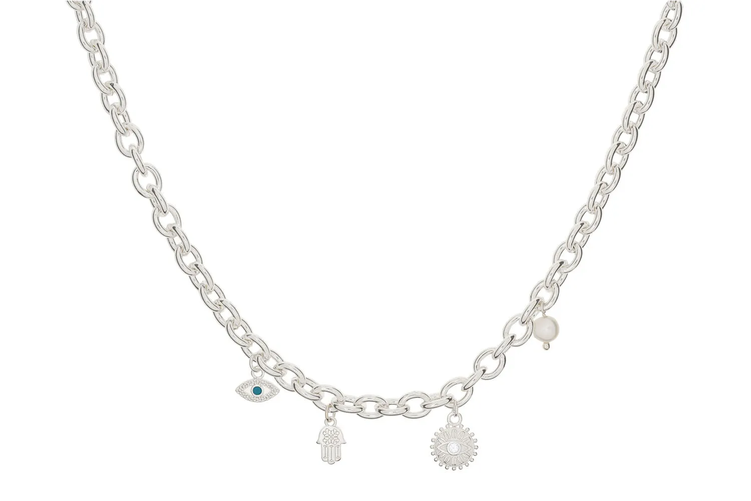 Ersa Silver Chunky Chain Charm Necklace