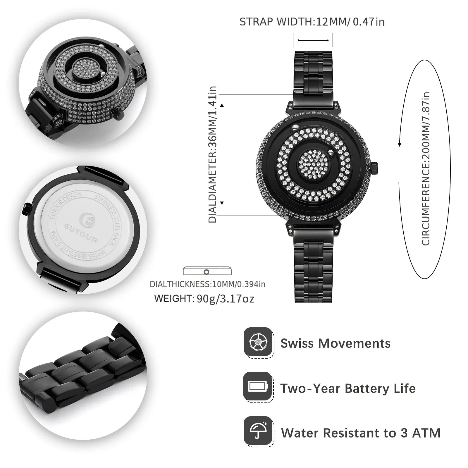 EUTOUR Quartz Watch Limited Edition Luxury Homemade Jewelry Crystal Set Ladies Designer Stainless Steel Strap