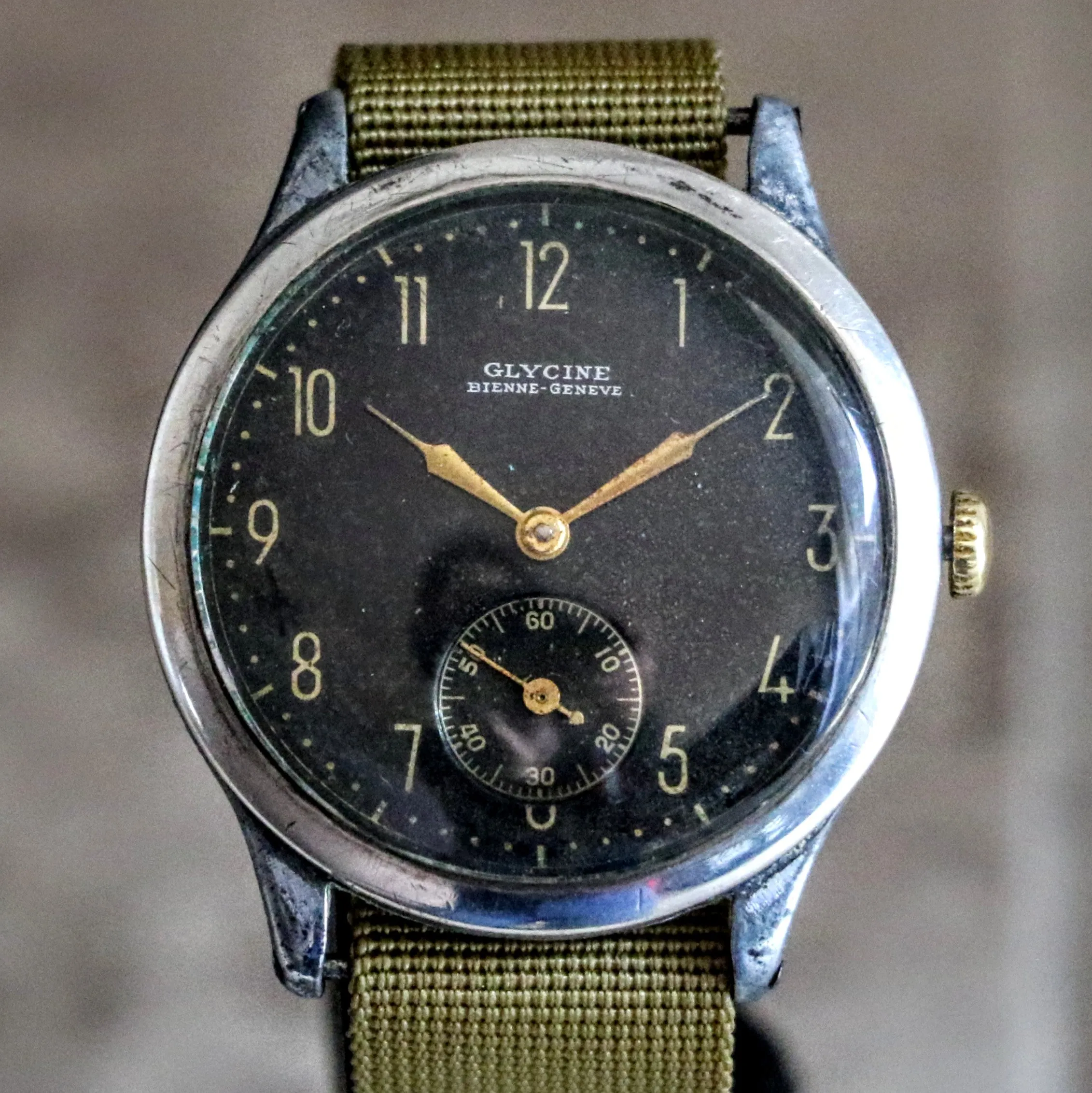GLYCINE Bienne – Geneve Military Pilot Wristwatch 37mm Black Dial Watch