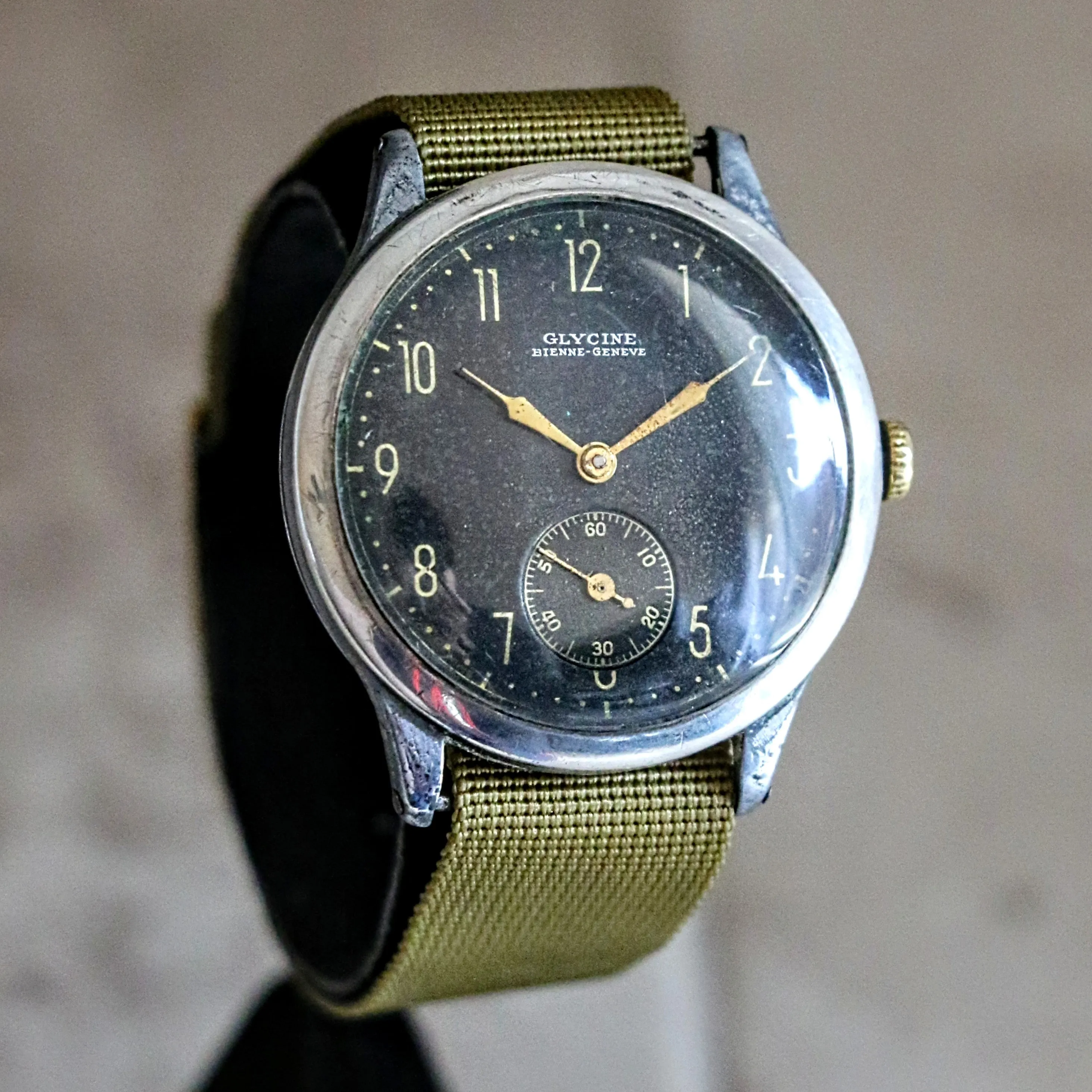 GLYCINE Bienne – Geneve Military Pilot Wristwatch 37mm Black Dial Watch