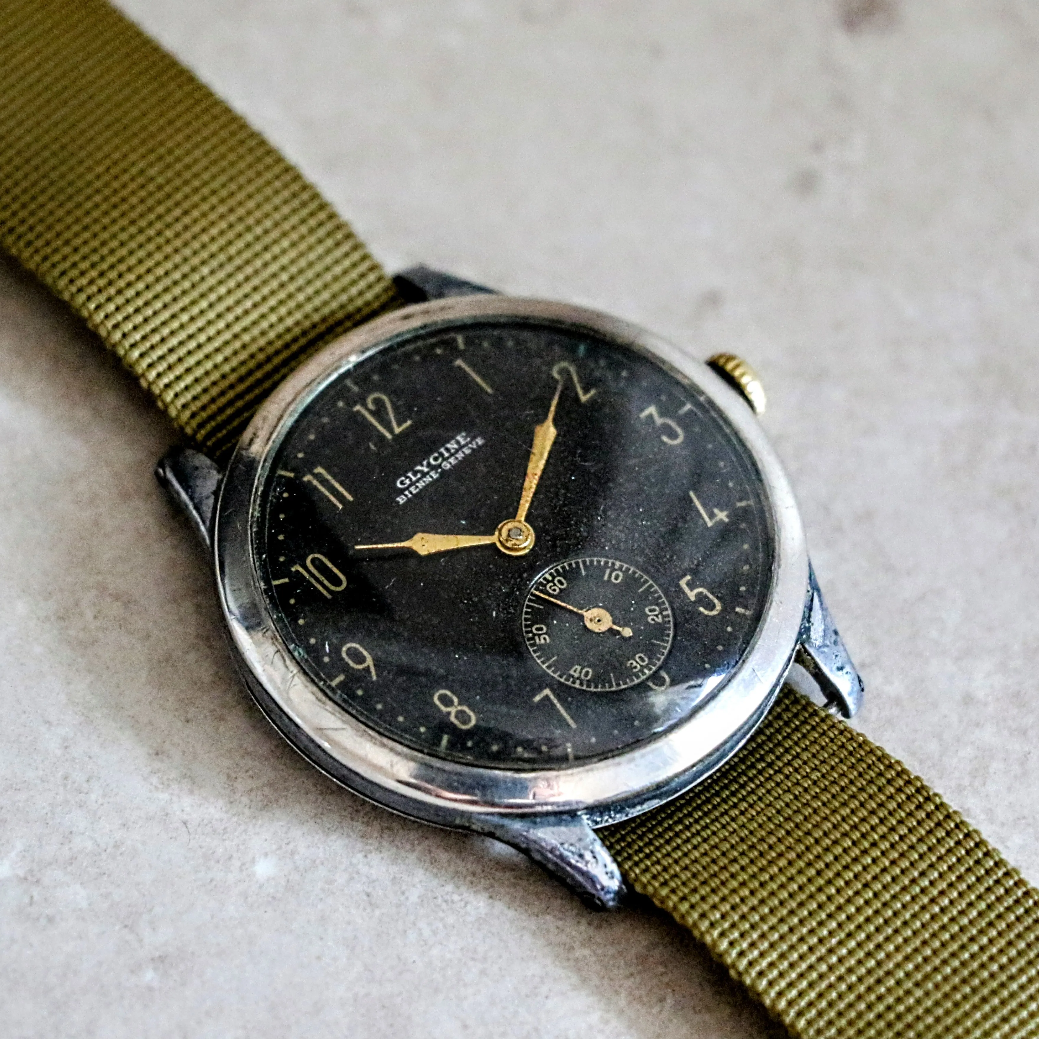 GLYCINE Bienne – Geneve Military Pilot Wristwatch 37mm Black Dial Watch