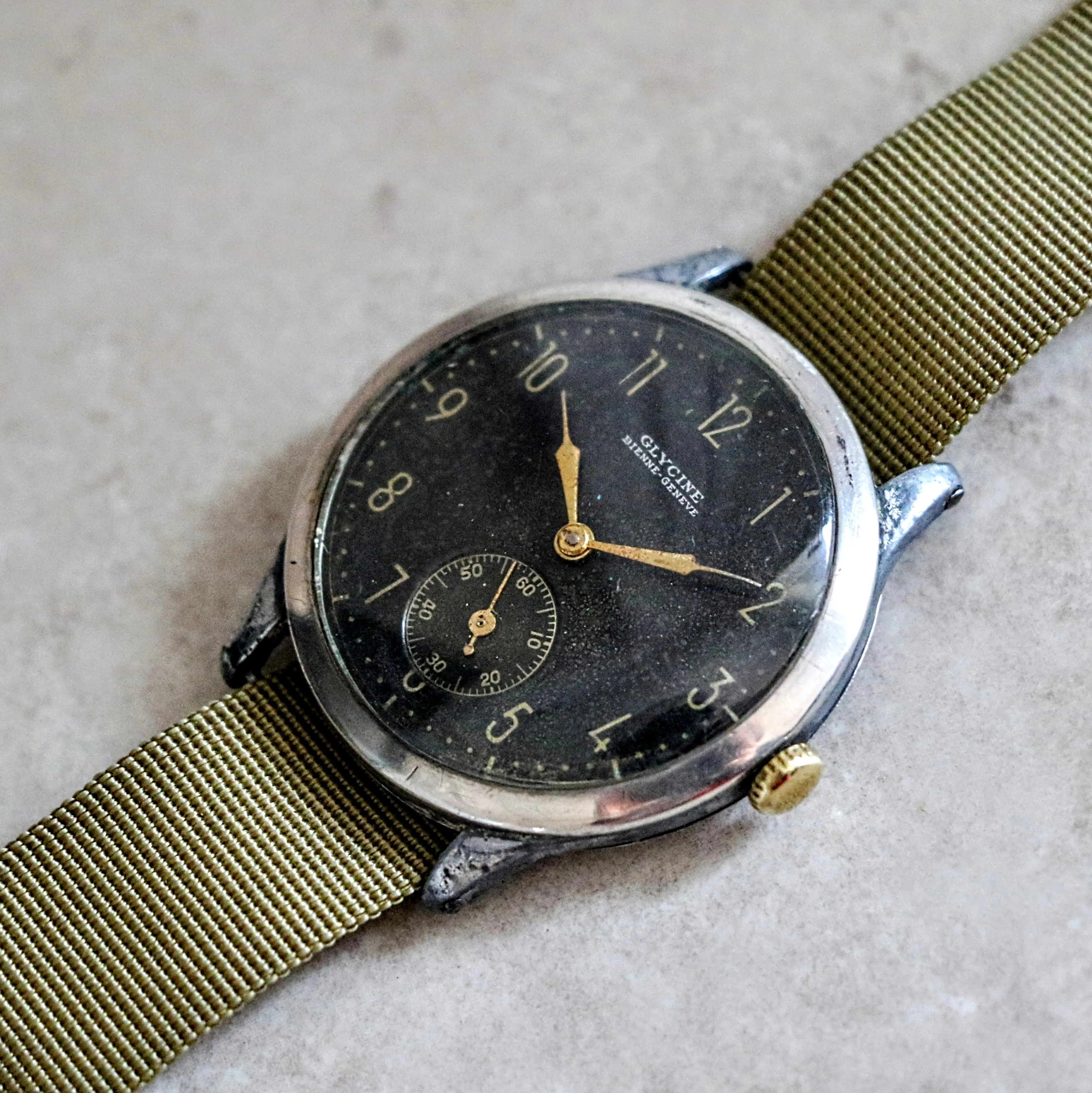 GLYCINE Bienne – Geneve Military Pilot Wristwatch 37mm Black Dial Watch