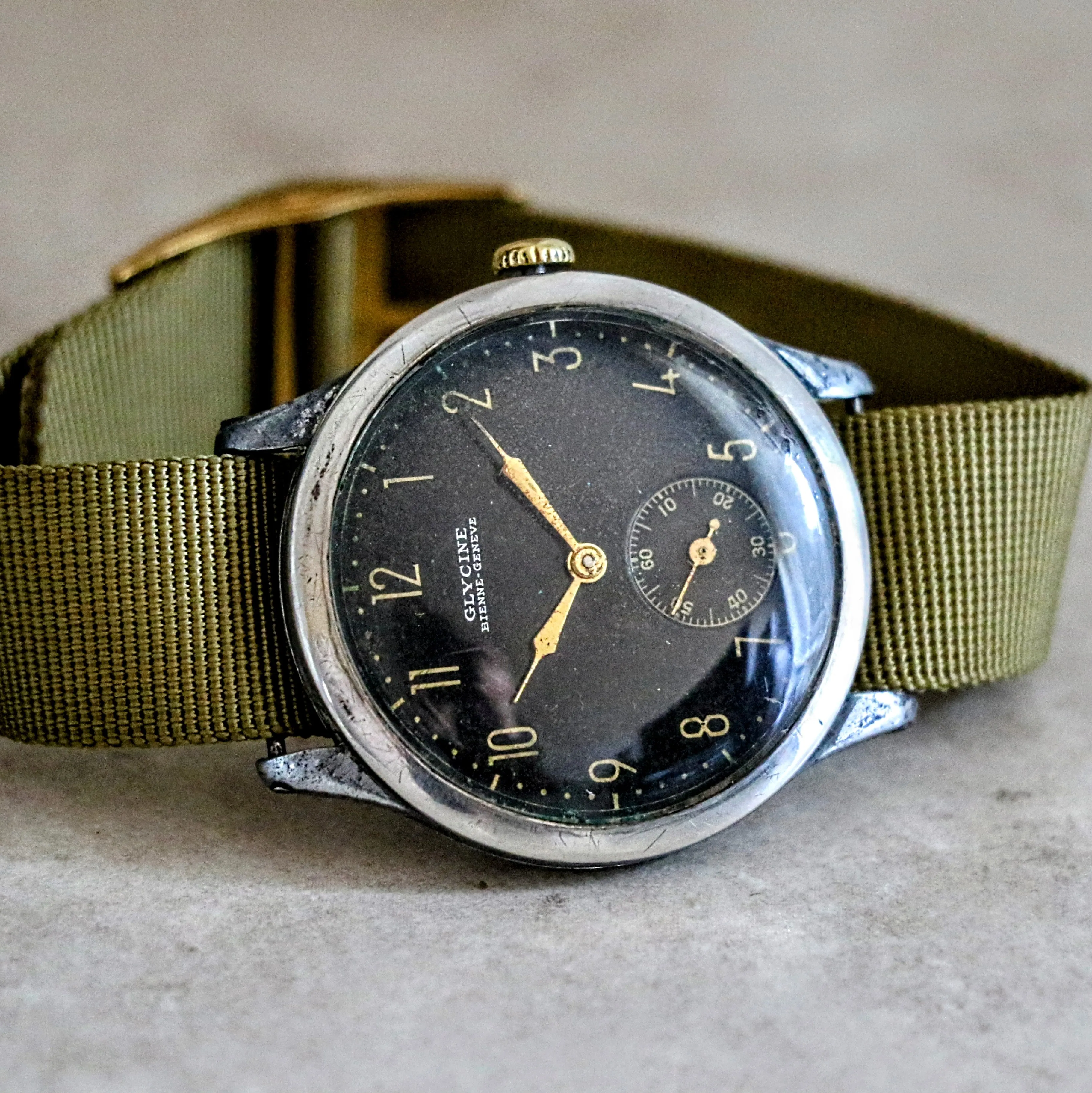 GLYCINE Bienne – Geneve Military Pilot Wristwatch 37mm Black Dial Watch