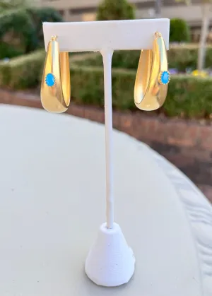 Gold Hoops with Turquoise