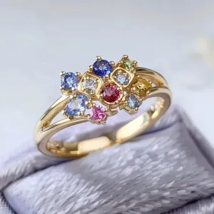 Gold Ring with Colored Crystal Accents